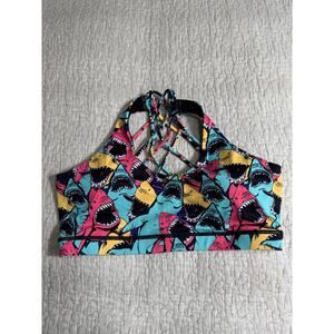 Constantly Varied Gear Women's Sports Workout Butterfly Back Bra LG Shark Attack